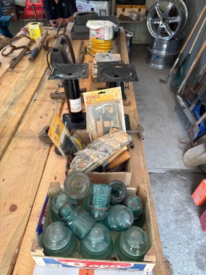 162 Insulators, Pipe Cutters, Ladder Jacks, Organizers & Misc