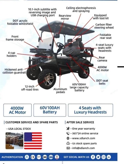 13033 Unassembled SDLGC80 Electric Golf Cart