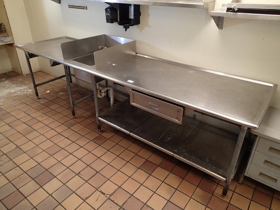Stainless work table w/single well sink - 138in L x 36in D x 36in H -