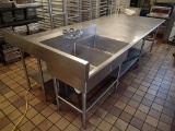 Stainless work table w/double well sink - 130in x 55in top