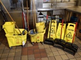 (2) Mop buckets - (3) wet floor signs - (3) dust pans - (4) mops