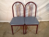 (2) Chairs - metal frame - blue vinyl seat -