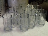 (11) Large glass beer mugs