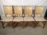 (4) Chairs - wood frame - beige vinyl back & seat