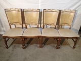 (4) Chairs - wood frame - beige vinyl back & seat