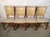(4) Chairs - wood frame - beige vinyl back & seat