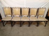 (5) Chairs - wood frame - beige vinyl back & seat