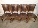 (4) Chairs - wood frame - brown vinyl back & seat