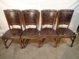 (4) Chairs - wood frame - brown vinyl back & seat