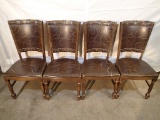 (4) Chairs - wood frame - brown vinyl back & seat