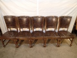 (5) Chairs - wood frame - brown vinyl back & seat