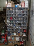 Bolt bin on stand w/contents - various fasteners