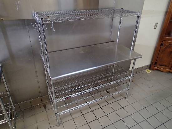 Work table - 48in x 24in stainless top w/wire shelves