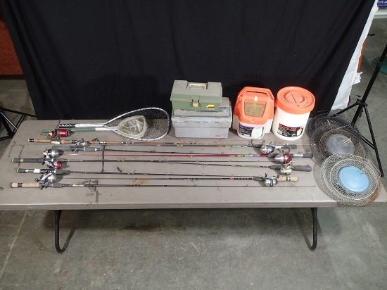 Fishing gear - (9) rod & reel combos - (2) tackle boxes -