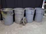 (4) Rubbermaid 44-gallon waste cans w/(1) roller base