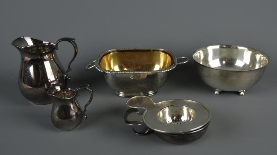 Lot of Miscellaneous Silver Plate Items & a Continental (800) Silver Tea Strainer