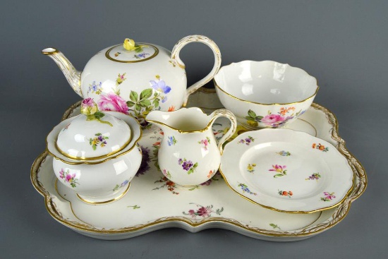 Fine Antique German Porcelain: Meissen Tea Set “Small Flowers”