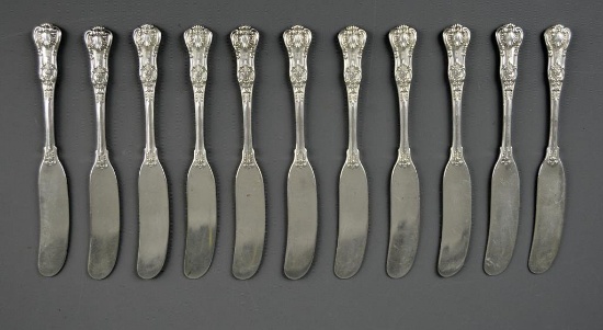 Antique Tiffany "English King" (1885) Sterling Silver Set 11 Ind. Butter Knives w/ Tiffany Cloth