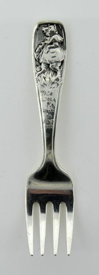 Antique Wallace Silversmiths Sterling Silver Baby Fork “This Little Pig Went To Market”