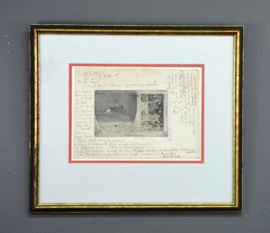 Felix Hilaire Buhot (French, 1847-98) Framed 1887 Handwritten Letter On Margin of 1877 Aquatint