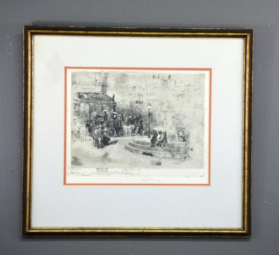 Felix Hilaire Buhot (French, 1847-98) Original Aquatint Etching (1878) “La Place Pigalle en 1878”