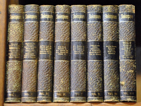 Antiquarian (19th C.) Book Set of 8 Vols.: The Works of William Shakespeare, Leather Covers