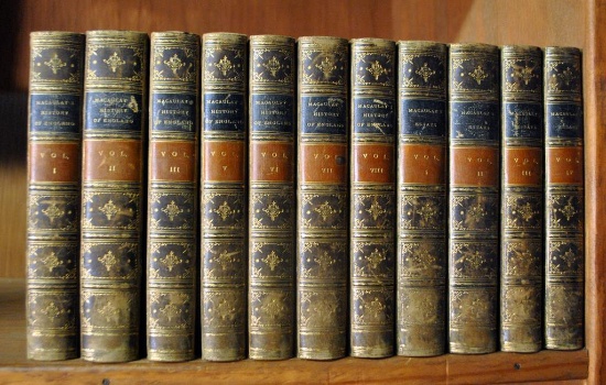 Antiquarian (19th C.) Book Set of 11 Vols.: Writings of Lord Macaulay, Leather Spines & Corners