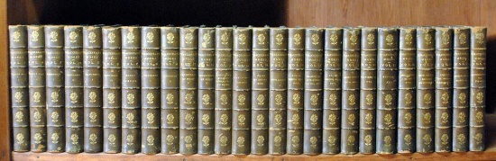 Antiquarian (19th C.) Book Set of 26 Vols.: Works W. M. Thackeray, Leather Spines & Corners