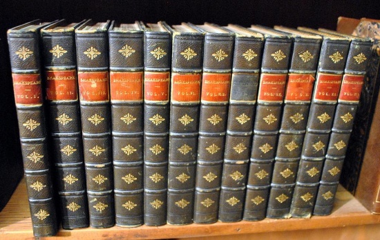 Antiquarian (19th C.) Book Set of 12 Vols.: The Plays of Shakespeare, Leather Covers