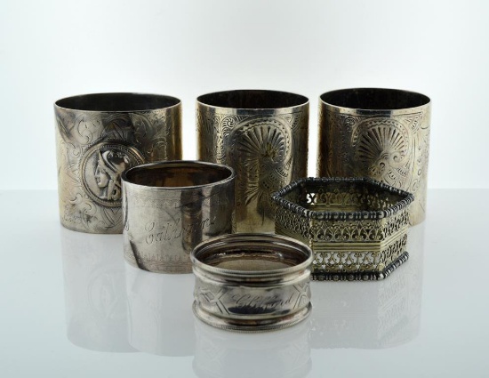 Lot of Six Miscellaneous Silver Napkin Rings