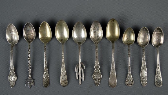 Lot of Ten Miscellaneous Sterling Silver Collector / Demitasse Spoons (US & Canada)