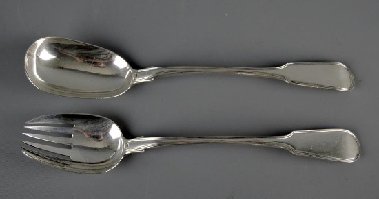 Antique British George III 1785 Sterling Silver Set Salad Spoon & Fork by Francis Higgins, London