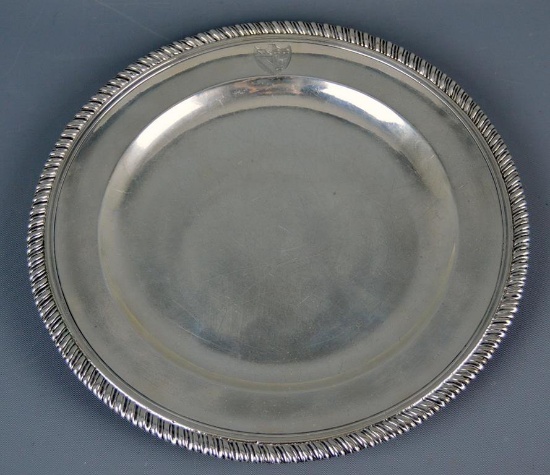Antique 18th Century George III (1763) Sterling Silver 9.5 In. Tray by Thomas Hatton, Engraved w/ Co