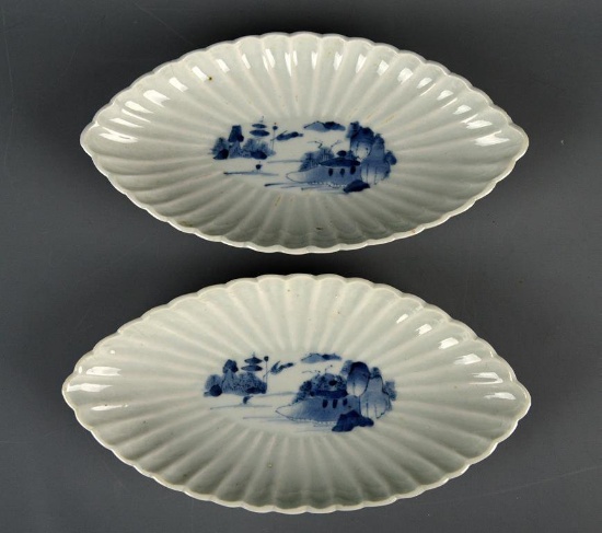 Pair of Antique Chinese Blue & White Porcelain Bowls