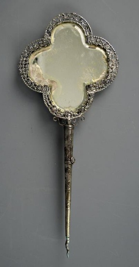 Antique 19th Century Continental (800) Silver Frame Hand Held Mirror