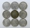Lot of Nine US 1923 Peace Silver Dollars Philadelphia Mint, Condition As Shown