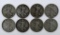 Lot of Eight Pre-40s US Liberty Walking Silver Half Dollars; Condition As Shown