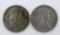 Lot of Two US Franklin Silver Half Dollars: 1948-D & 1950-D