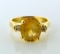 Ladies Size 5 Ring: 14K Yellow Gold, Citrine Oval Solitaire, Diamonds