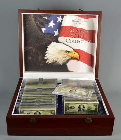 USA States $2 Bill Collection – Partial; w/ Collectors Case; 33 State Bills