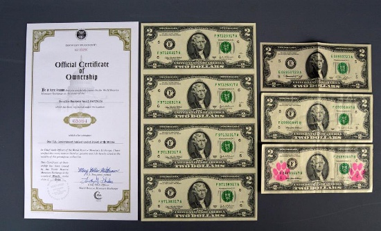 Lot of US $2 Bills Mint and Circulated, Clemson