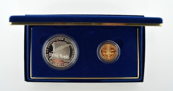 US Mint 1987 Constitution Gold Silver Coin Set: $5 Gold & $1 Silver