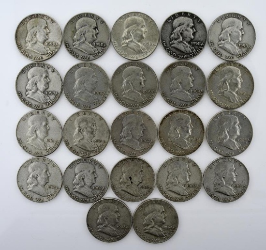 Lot of 22 US Franklin Silver Half Dollars; Condition As Shown