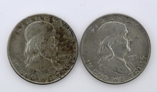 Lot of Two US Franklin Silver Half Dollars: 1948-D & 1950-D