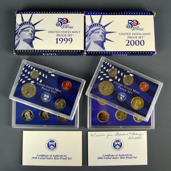 1999-S (9-Piece) & 2000-S (10-Piece) US Proof Sets