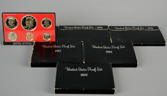 1977-S, 1978-S, 1979-S (Filled S), 1981-S (First S), 1982-S (2) US Proof Sets