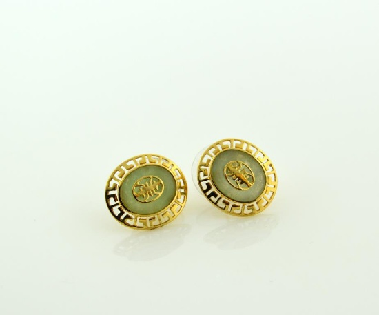 10K Yellow Gold & Jade Earrings