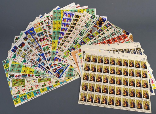 Lot of US Christmas Stamp Sheets & Vintage Christmas Seal Sheets