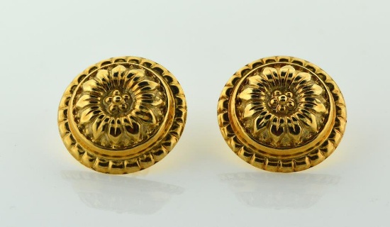 14K Yellow Gold Round Earrings, 1.7 DWT