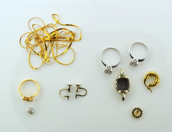 Lot of Broken Karat Gold Jewelry: 14K=10.6 DWT; 10K= 0.6 DWT